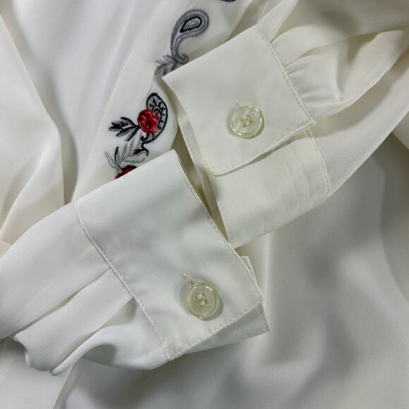 Vintage Koret Womens Size 14 Blouse Red Roses Embroidered Romantic Ivory - Picture 6 of 9
